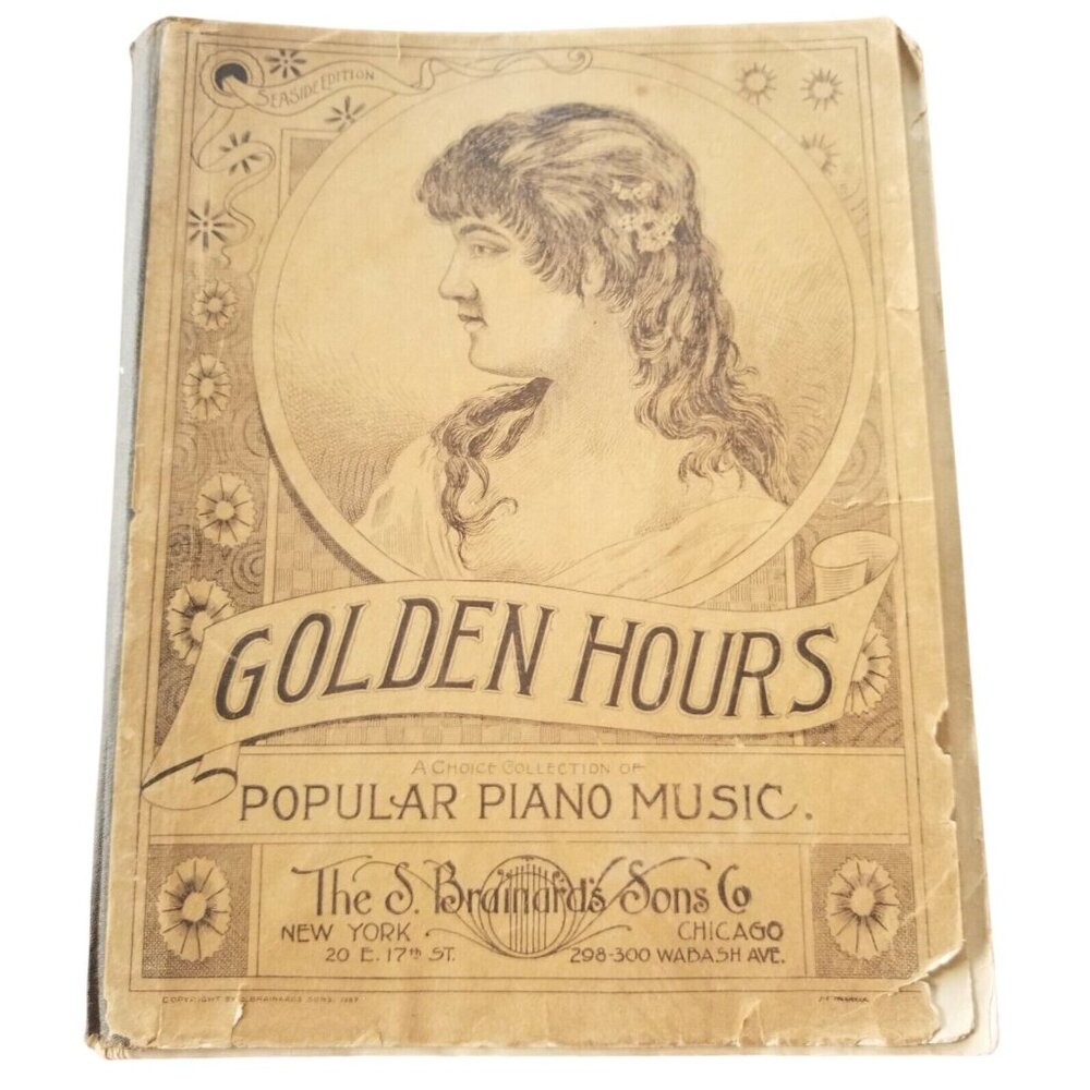 1878 Piano Music Book Seaside Edition Golden Hours Popular Piano Music